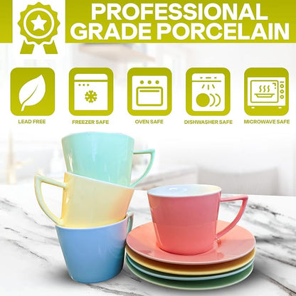 8 oz Cappuccino Cup Set with Saucers, Espresso Coffee Cups, Latte Macchiato – - Image 4