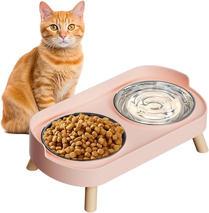Elevated Cat Bowl, Raised Cat Food and Water Bowl Set by HIAIEVIY