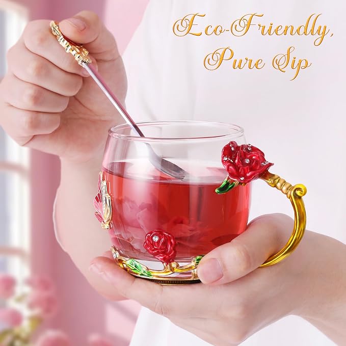 Women Glass Tea Coffee Pretty Cup Gift Set Cute Mug Teacher Appreciation Soul - Image 2
