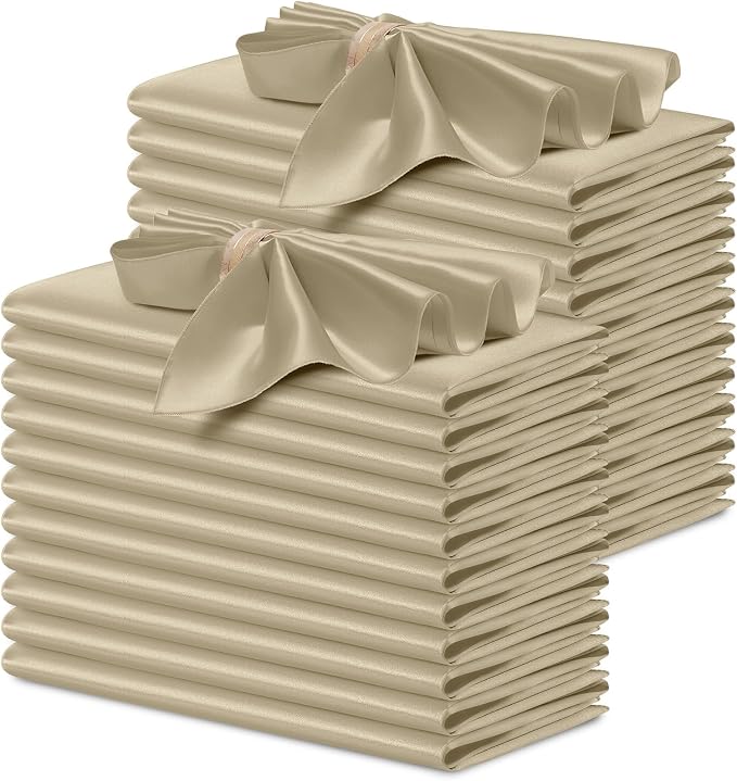 P Pothuiny 24 Pcs Beige Satin Napkins 17 x 17 Inch, Satin Cloth Napkins | by P+Pothuiny