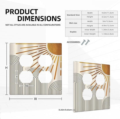 Light Switch Cover Mid Century Boho Sun Beige Minimalist Abstract 2 Gang Decorative SwitchPlates Double Duplex Wall Plates Switch Plates and Outlet Covers for Bathroom Bedroom Decor