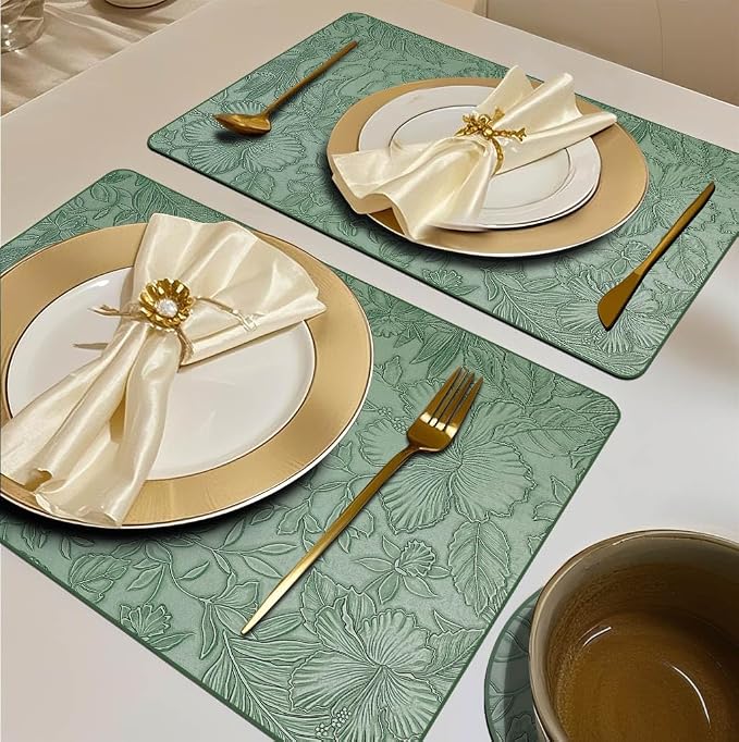 Spring Floral Pattern Placemats and Coasters Set, Embossed Flower Dinner Table - Image 2