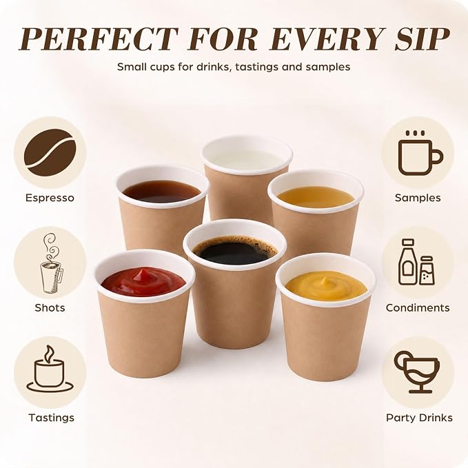 100 Pcs Mini Coffee Cups Brown Culture Cup 2oz Disposable Bathroom Cups Paper - Image 5