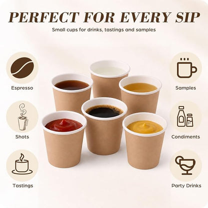 100 Pcs Mini Coffee Cups Brown Culture Cup 2oz Disposable Bathroom Cups Paper - Image 5
