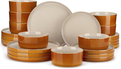 vancasso ONION Ceramic Plates and Bowls Sets, 24 Pieces Grey Dinnerware Sets by vancasso