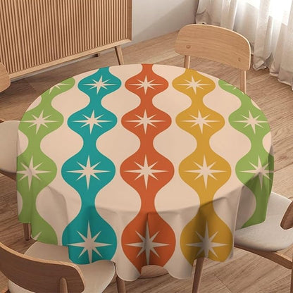 Mid Century Modern Round Tablecloth, Vintage Abstract Colorful Geometric Tablecloth for Home Party Dining Room Kitchen Decor 60Inch(152cm)