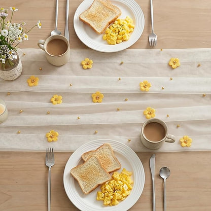Artoid Mode Yellow Flower Pearl White Gauze Table Runner 10FT, Seasonal Sheer - Image 5