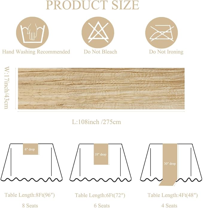 6Pack Beige Cheesecloth Table Runner 17x108 inch Beige Table Runner | Boho - Image 3