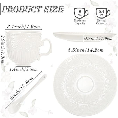 ZAVOOS Tea Cup and Saucer Set of 6, 6 Oz Small Vintage Porcelain Tea Cup - Image 2