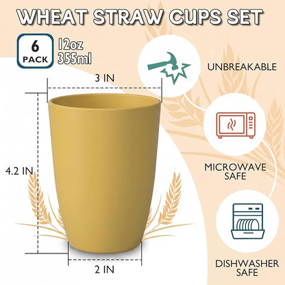 Wrova Wheat Straw Cups 6 PCS Good Alternative to Plastic Reusable Cups 12 oz - Image 2