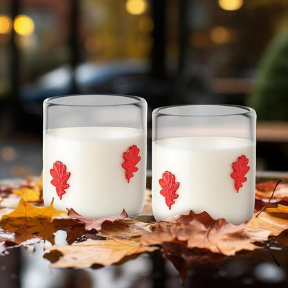 Icon Juice Glasses, 14oz Stemless Wine Drinking Juice Glass Cup for Valentine Party Supplies Gift(2 Pcs,Maple Leaf)
