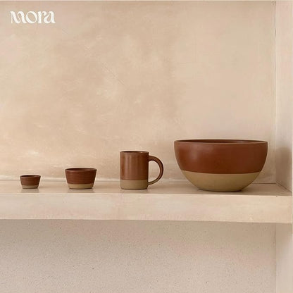 MORA Jumbo and Large Bowls Set of 2, 2.5 and 1.5 Qt Ceramic Pottery Mixing Bowls - Microwave and Dishwasher Safe - Terracotta & Peppercorn
