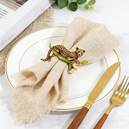 Gold Leopard Napkin Rings Set of 6 Safari Cheetah Napkin Ring - Image 2