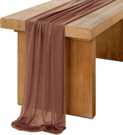 Ling's Moment 14Ft Brown Table Runner, Wedding Sheer Chiffon Table Runners | by LingsMoment