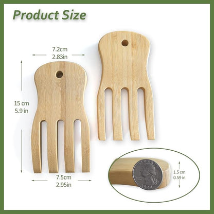 Bamboo Salad Servers, Cooking Utensil, Salad Spinner Tongs Set of 2 | Wooden - Image 7