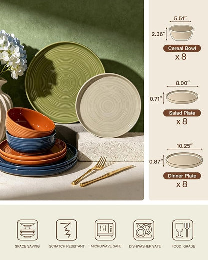 Dinnerware Set for 8, Ceramic Plates and Bowls, Chip & Scratch Resistant - Image 6