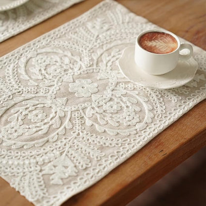 Embroidered Placemats Farmhouse Lace Doily, 8 Tassel Pendants, Layered Accent - Image 6