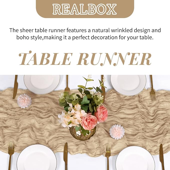 6 Pack Beige Cheesecloth Table Runner 17x108 Inch Semi Sheer Boho Gauze Cheese - Image 4