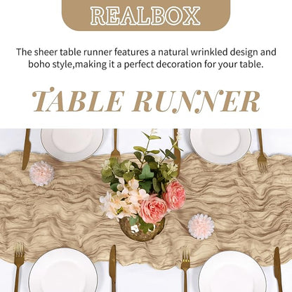 6 Pack Beige Cheesecloth Table Runner 17x108 Inch Semi Sheer Boho Gauze Cheese - Image 4