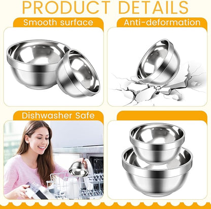 Mimorou 20 Pack 304 Stainless Steel Bowls Set 13oz 20oz Metal Double Walled Insulated Snack Mixing Lightweight Multipurpose Toddler Dinner Bowls for Ice Cream, Cereal, Snack