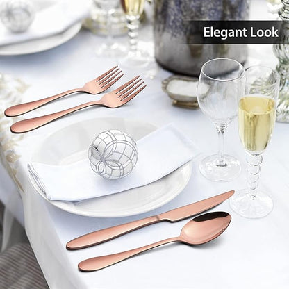 LIANYU 40-Piece Copper Silverware Set for 8, Stainless Steel Flatware Cutlery Set, Tableware Eating Utensils Include Forks Knives Spoons, Mirror Polished, Dishwasher Safe