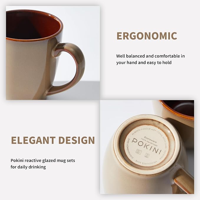 Pokini Coffee Mug 14 oz, Ceramic Coffee Mugs Set of 4, Reactive Glaze Mug - Image 4