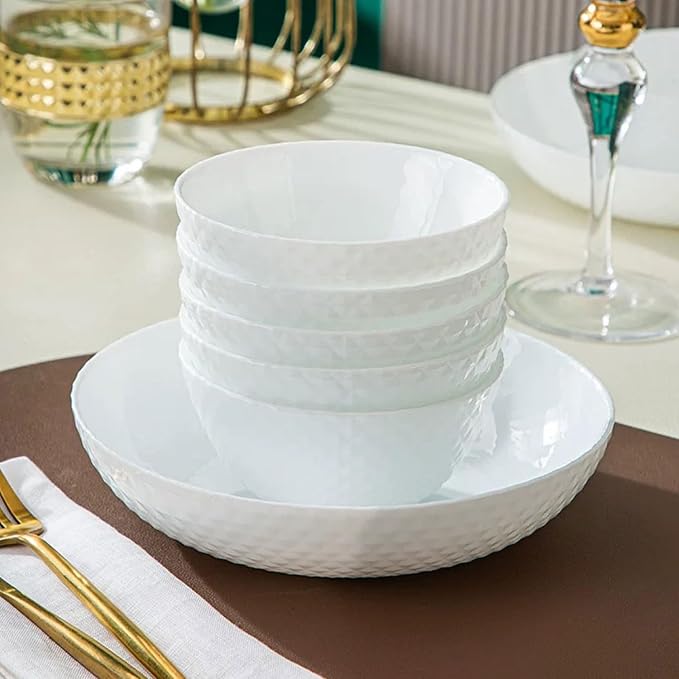28 OZ Ceramic Soup Bowls for Kitchen White Diamond, Ultra light Set of 4 - Image 4