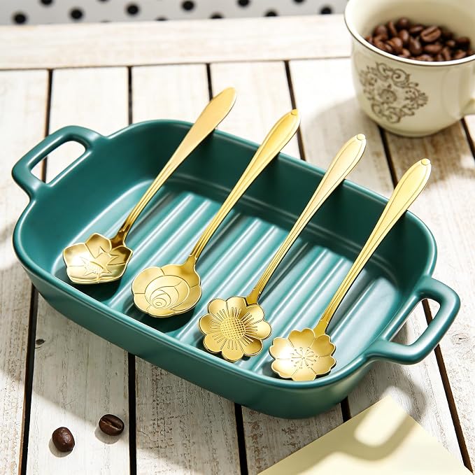 8-Piece Golden Flower Tea Spoon Set | Stainless steel gold spoons; - Image 4