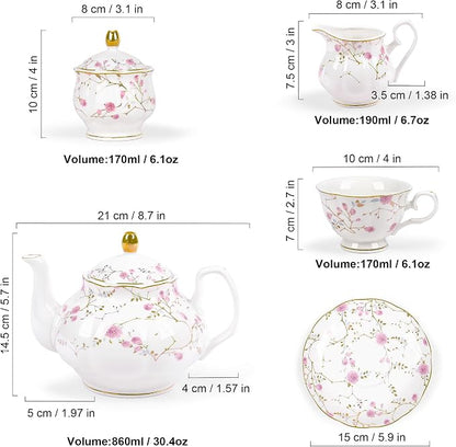 fanquare 21-Piece Gold Vine Floral Porcelain Tea Sets - Image 6
