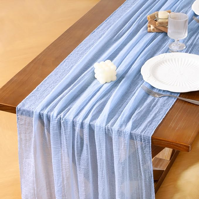 Cheesecloth Table Runner Summer Boho Wedding Shower Party Home Decor | Blue by Socomi