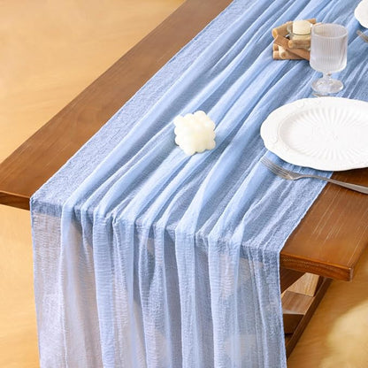Cheesecloth Table Runner Summer Boho Wedding Shower Party Home Decor | Blue by Socomi