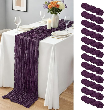 12 Pcs Dark Purple Cheesecloth Table Runner 10Ft, Gauze Table Runners 21.5 x by Yemosa
