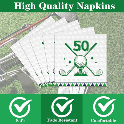 Rakuto Golf 50th Birthday Party Decorations 96PCS Plates Napkins Forks | Golf - Image 4