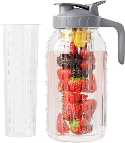Glass Mason Jar Pitcher, 64 oz Wide Mouth Jug | Dual leak-proof lid by Junvpic