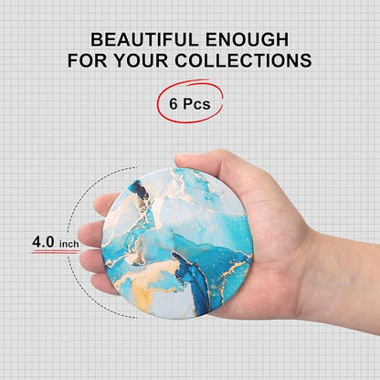 6 Pcs Light Blue Marble Abstract Ceramic Coasters - Image 4