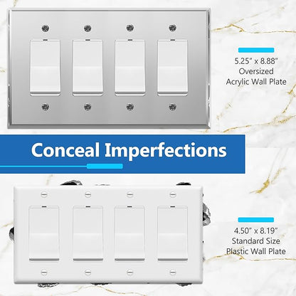 LIDER Reflective Acrylic Decorator Wall Plate, Mirrored Light Switch Plate, Plexiglass Outlet Cover, Acrylic Glass, Oversized 4-Gang 5.25" x 8.88", LWP-34O-ASV5P, Silver, 5 Pack
