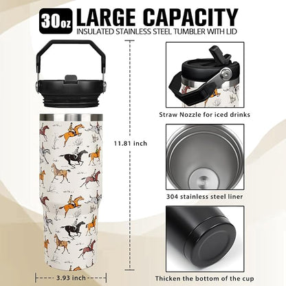 30 oz Horse Tumbler with Handle and Flip Straw, Vacuum Insulated Water Bottle - Image 2