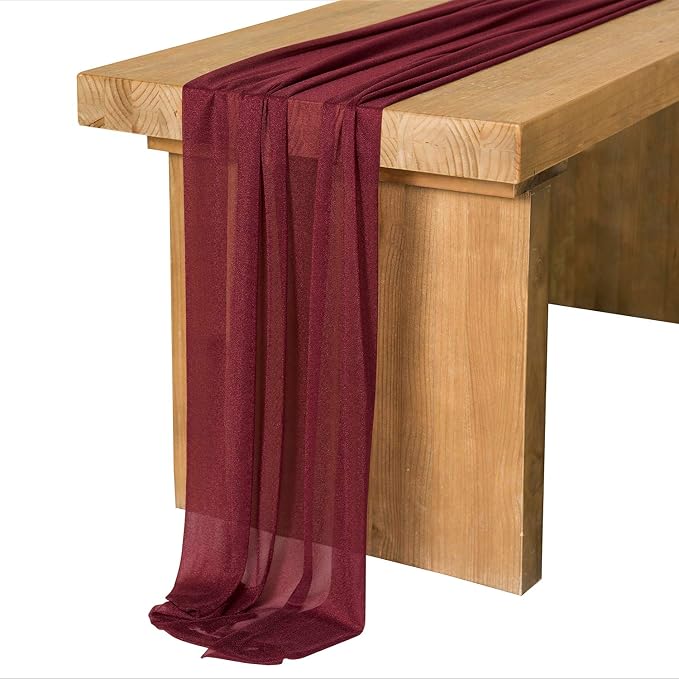 Ling's Moment 14Ft Burgundy Table Runner, Wedding Chiffon Table Runners | by LingsMoment