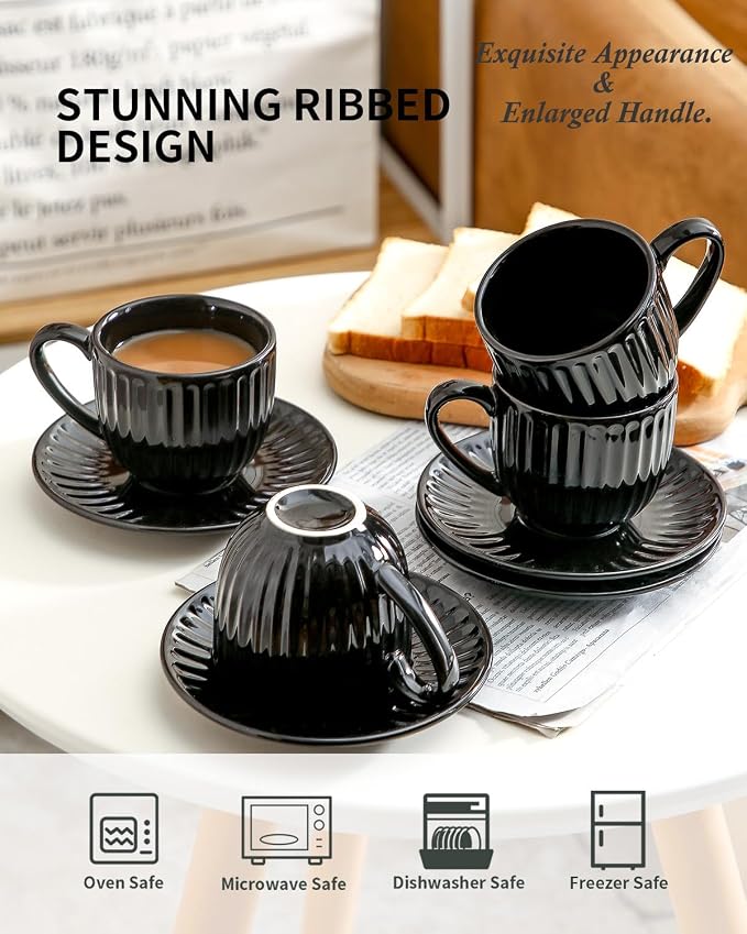 Hasense Ceramic Cappuccino Cups and Saucers - 8 Oz - Image 4