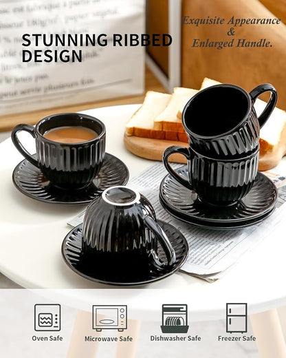Hasense Ceramic Cappuccino Cups and Saucers - 8 Oz - Image 4