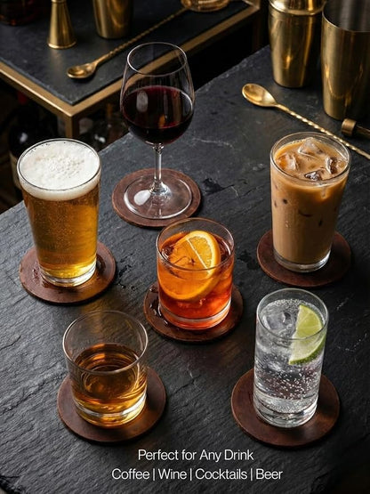 Real Natural Grain Leather Coasters – Durable Non-Slip Distressed Design - Image 2