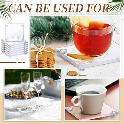 Set of 12 Clear DIY Glass Drink Coaster 3.5 Inch Crystal Coasters Decorative Glass Plates for Wedding Dining Table Picture Frame Painting DIY Crafts Home Decoration and Parties(Square)
