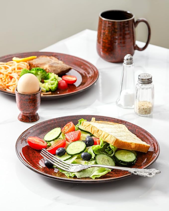 HASENSE Ceramic Dinner Plates Set of 4, 10 Inch Large Red Pasta Dessert Salad - Image 6