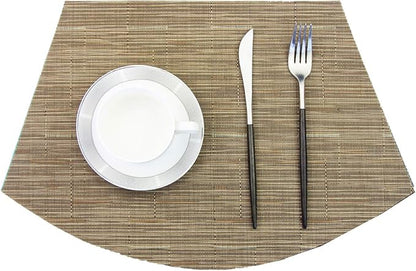 PIGCHCY Wedge Shaped Placemats for Dining Table Washable Vinyl Placemats Heat Resistant Table Mats Set of 4 (Beige)
