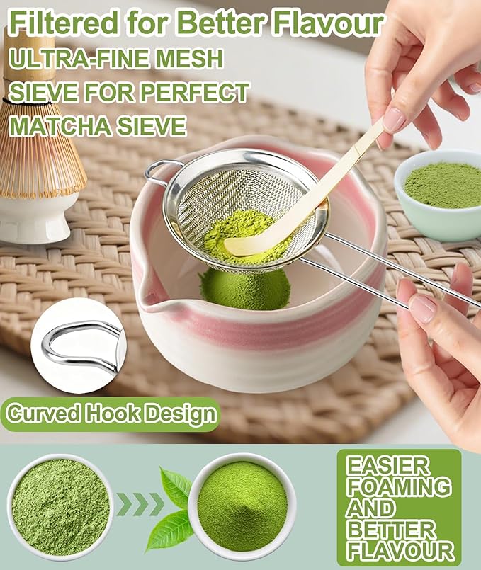 JBER Matcha Whisk Set, Handmade Whisk 100 Prongs, Sifter - Image 3