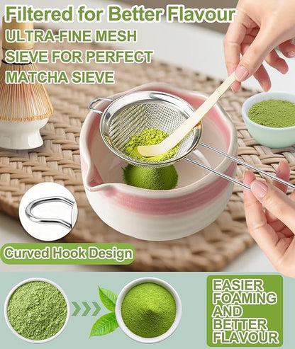 JBER Matcha Whisk Set, Handmade Whisk 100 Prongs, Sifter - Image 3