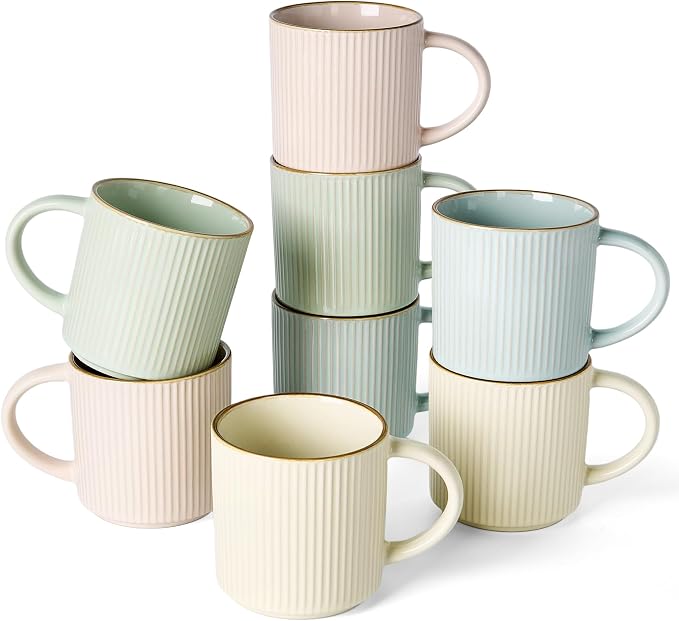 famiware Star Coffee Mug Set for 8, Handcrafted 12 oz Ceramic Stoneware Mugs by Famiware