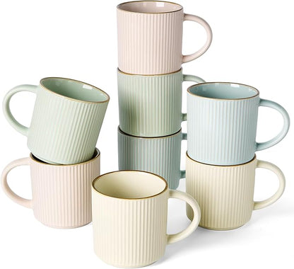 famiware Star Coffee Mug Set for 8, Handcrafted 12 oz Ceramic Stoneware Mugs by Famiware