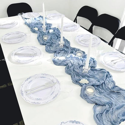 3 Pack Dusty Blue Cheesecloth Table Runner 35x120inch, Boho Rustic Semi Sheer - Image 3