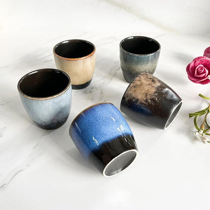 Rubdub Ceramic Japanese Tea Cup Set, 5oz Coffee Cup No Handle, Teacup of 5 - Image 3